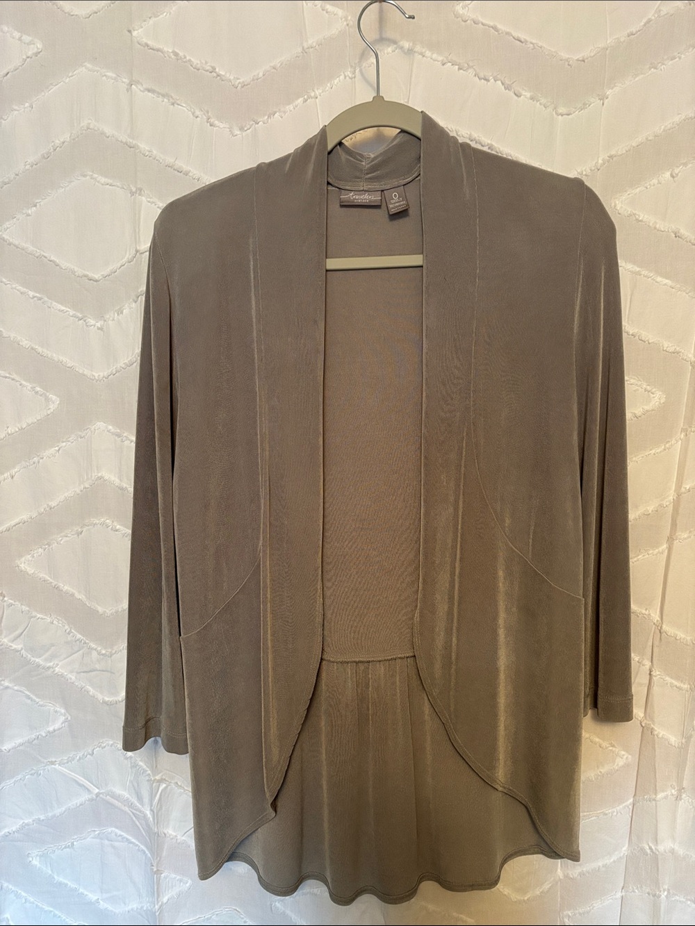 Chico's Olive-Taupe Open-Front Draped Cardigan Jacket